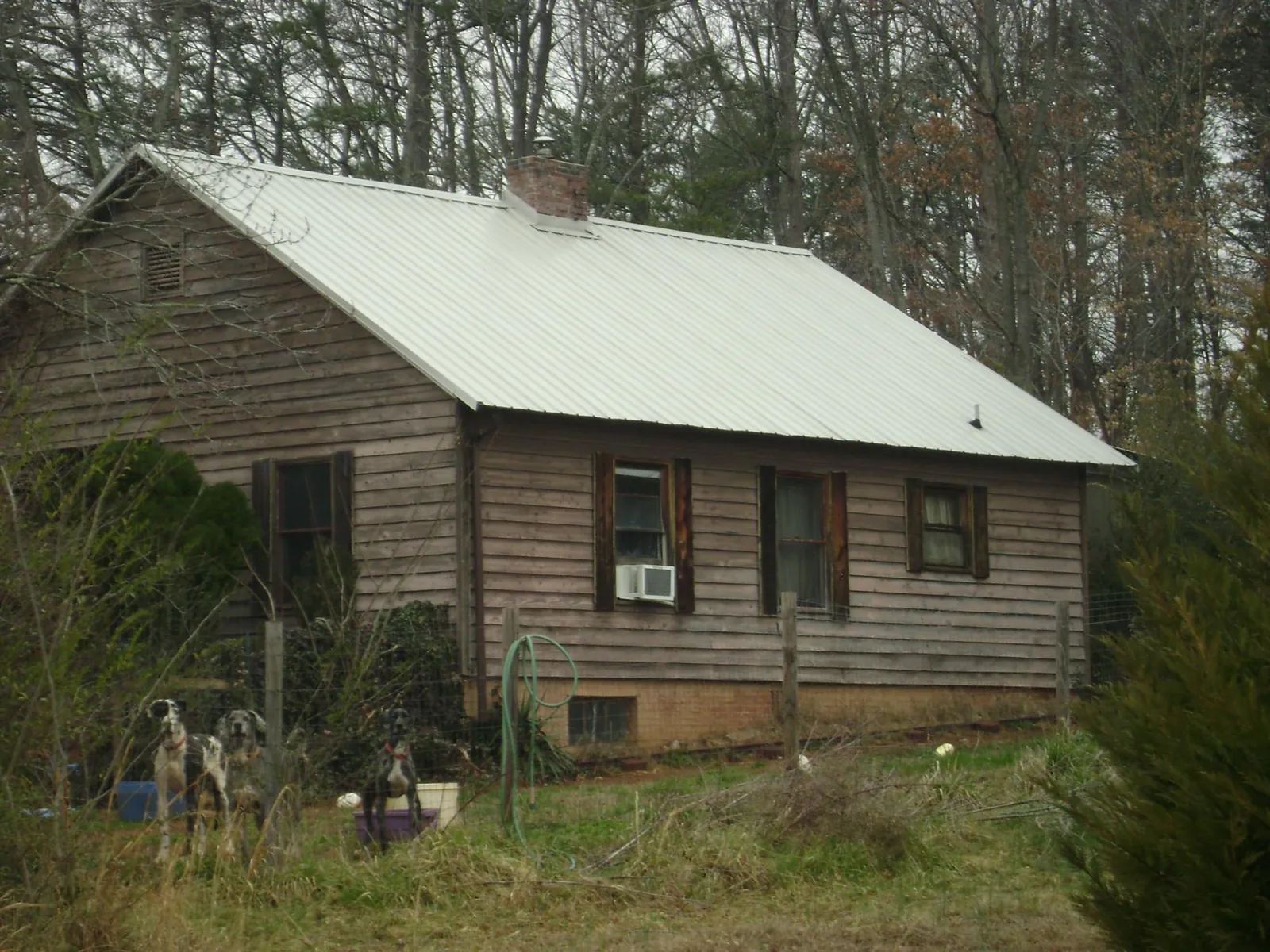 White metal roof on an old wood sided farmhouse, from a Metal Roof Installation job in Milliken
